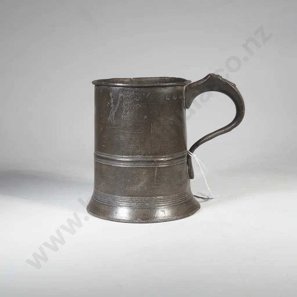 Vintage Victorian Era Pewter Tankard w Cylindrical Body & Pewter Marks Image 1++