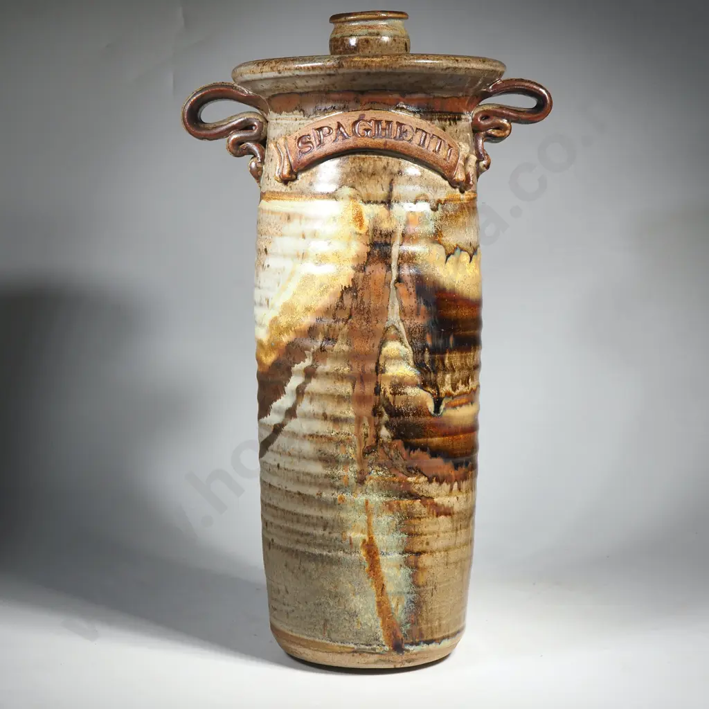 NZ Potter  Ralph Hetzel - Tall Stoneware Lidded  Spaghetti Jar Image 1++
