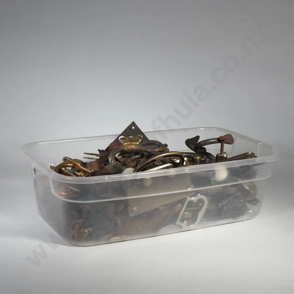 Collection of Hardware Including a  China & Brass Coat Hook, Ornamental Hinges, Brass Handles. Locks etc Image 1++