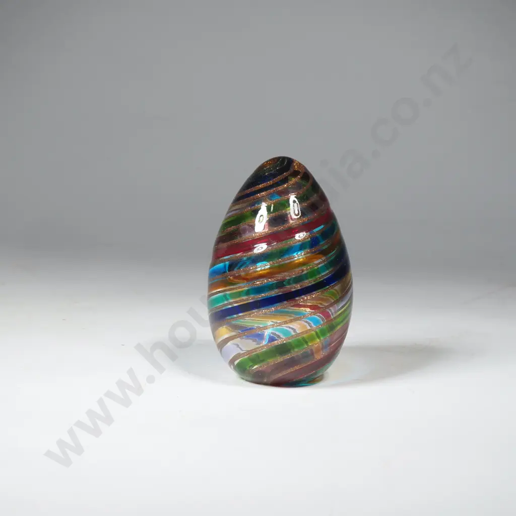 Art Glass Egg w Multi Colour Glass Ribbons & Aventurine Image 1++