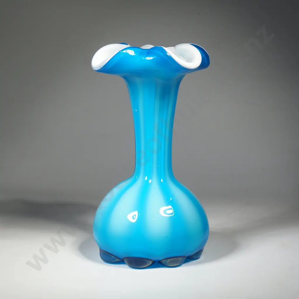 Vintage Blue & White Cased Glass Vase Image 1++