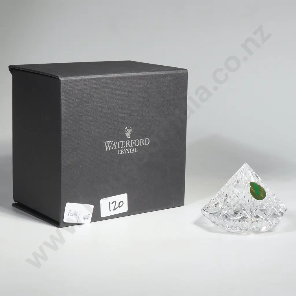 Boxed Waterford Crystal Signed Diamond Shaped 8 Sided Desk Clock Image 1++