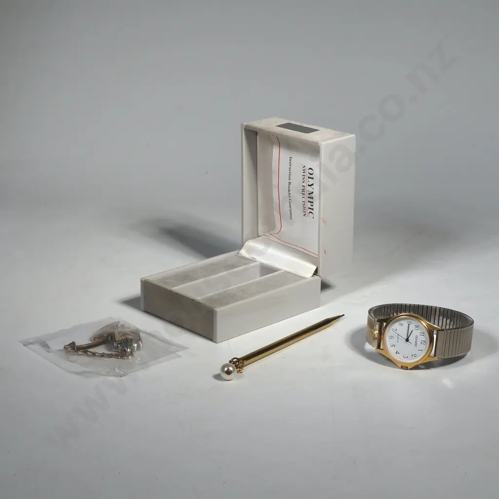 Vintage Art Deco Style Ladies Gold Tone Wristwatch & a Boxed  Olympic Swiss Precision Wristwatch & a Gold Tone Pencil Image 1++