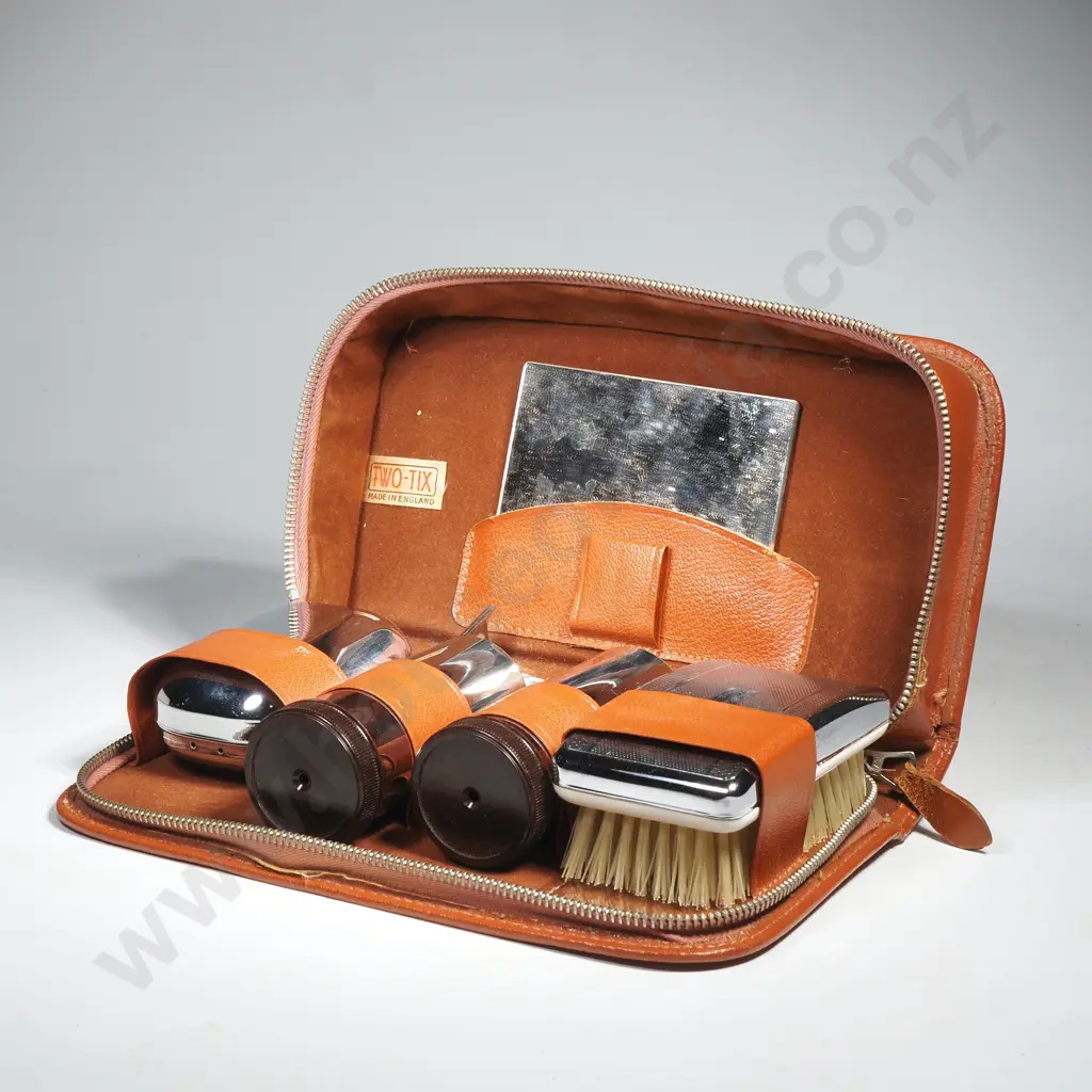 Two Tix Travel Grooming or Vanity Kit w Various Chrome Plated Grooming Tools for Men Image 1++