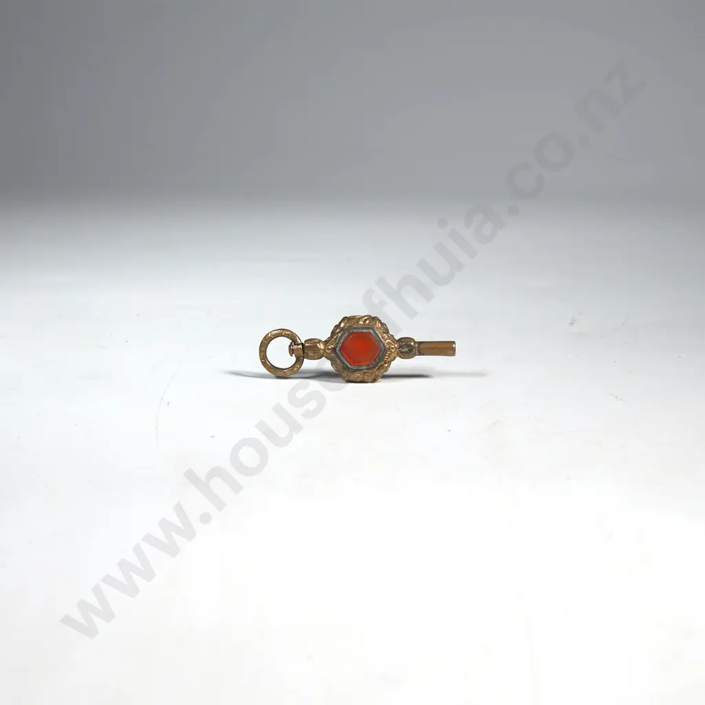 Victorian Gold Plate Watch Key Set w Semi Precious Stones Image 1++