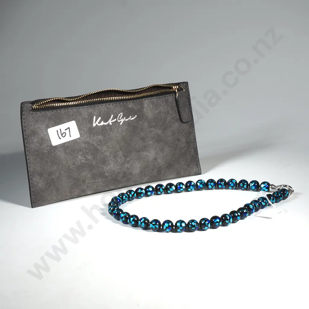 Kagi Blue Danube Necklace w Blue Glass w a Murano Style Foil Finish Image 1++