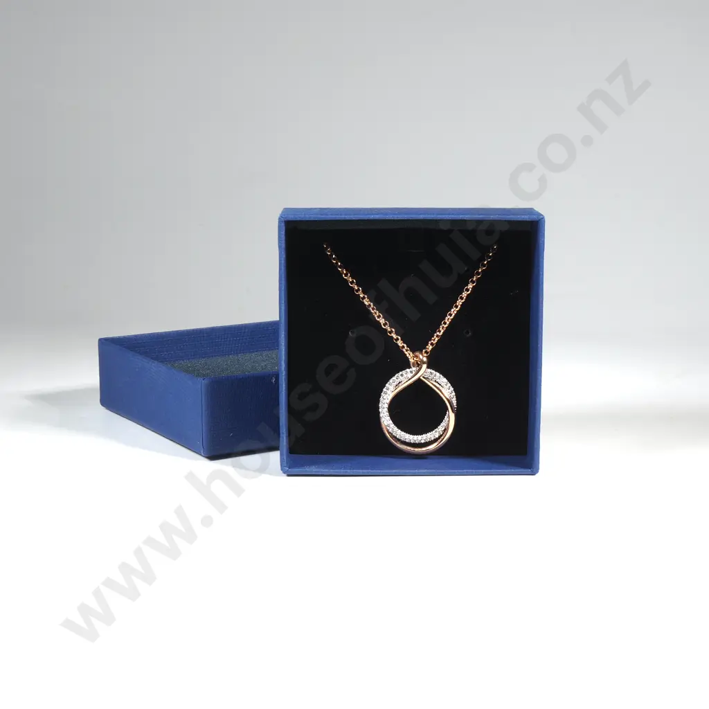 Swarovski Exact Pendant Necklace w Interlocking Circles in Gold & Silver Plate, the Silver is Set w Clear Crystal Pave Image 1++