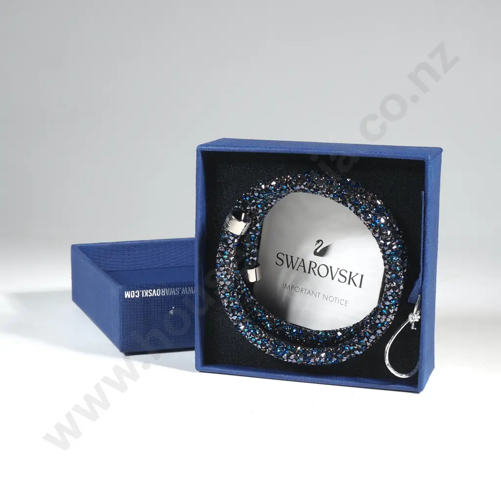 Boxed Swarovski Crystaldust Bangle set w Blue Crystal Rock Encrustation Image 1++