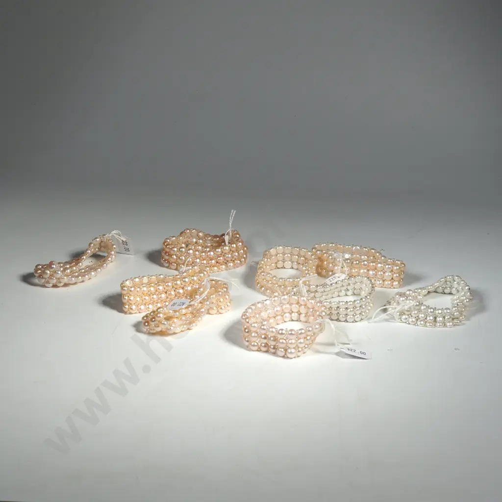 Four Three Strand Faux Pearl Bracelets in White & Pink Image 1++