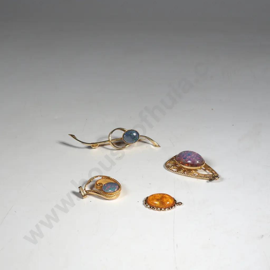 Triplet Opal Pendant & Brooch &  a Red Fire Foil Opaline Pendant in a Gold Tone Frame Image 1++