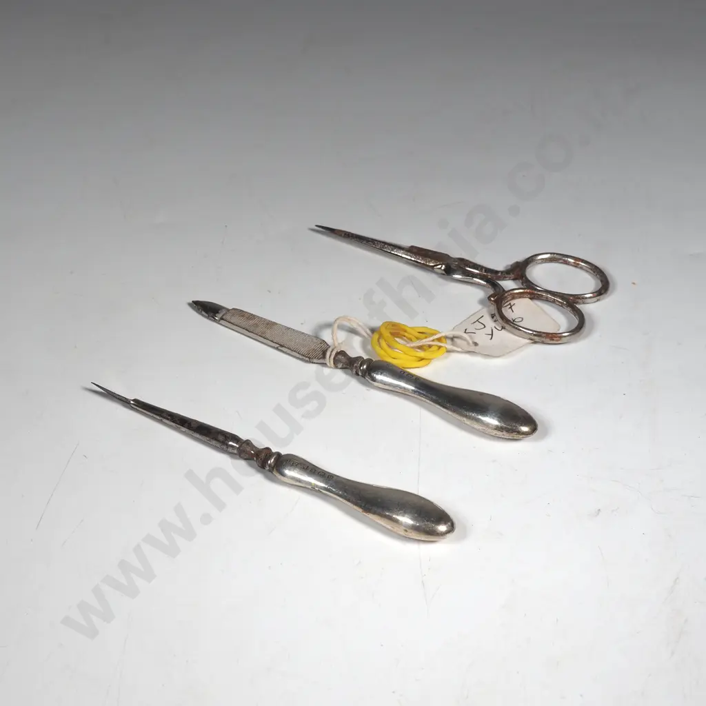 Two Sterling Silver Handled  Manicure Pieces & A Nail Scissors Image 1++