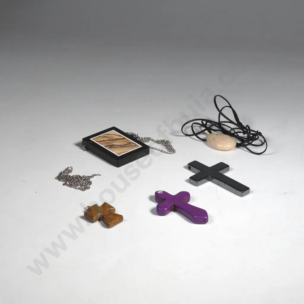Three Stone Crosses & Black Onyx/Picture Jasper Pendant Image 1++