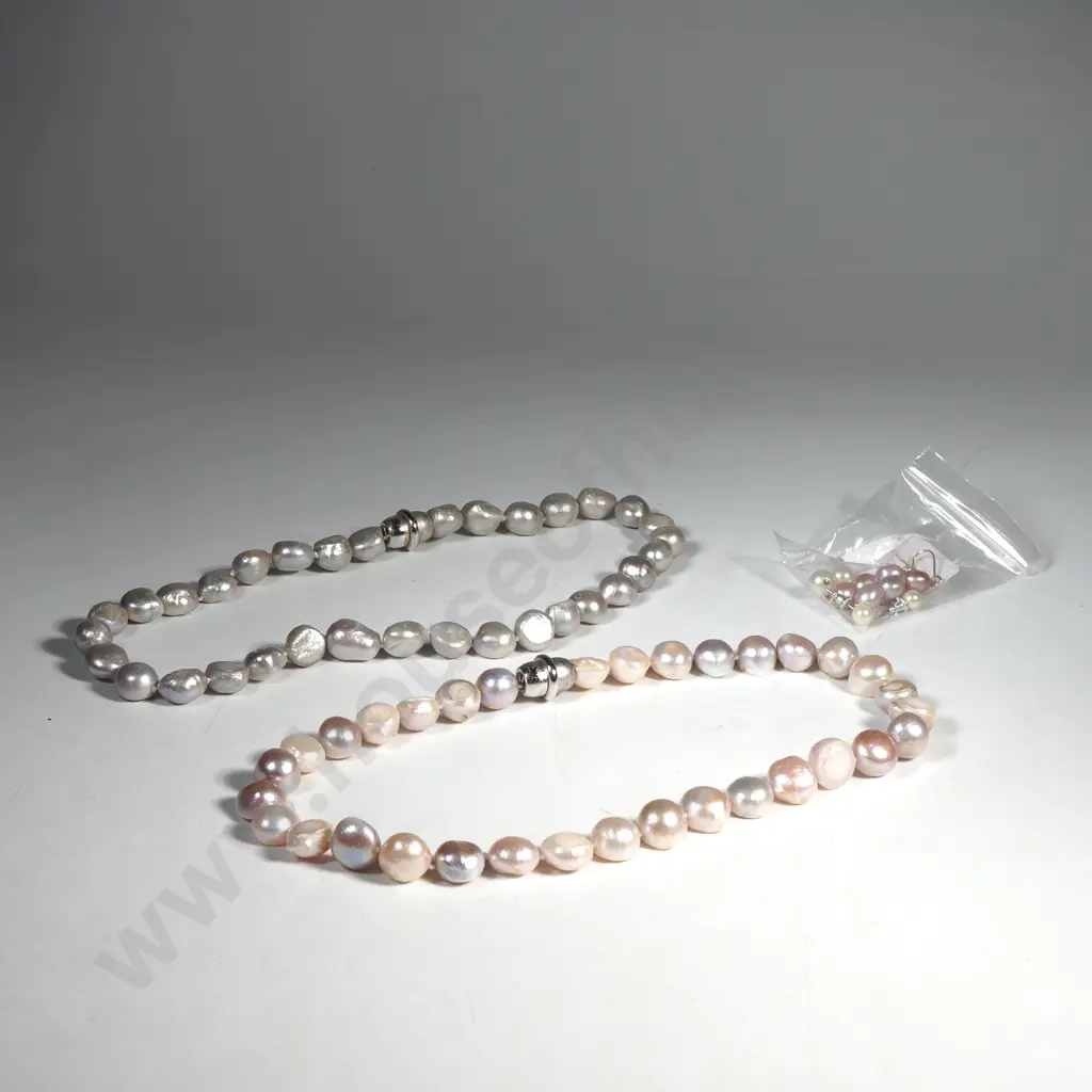 Two Strands of Baroque Style Pearls & Two Pairs of Earrings Image 1++