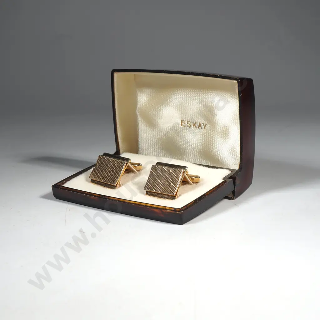 Vintage Boxed Eskay Gold Tone Cufflinks Image 1++
