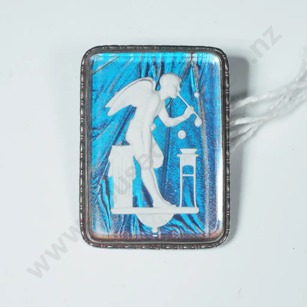 Art Deco Sterling Silver Butterfly Wing Brooch depicting a Winged Classical Figure Image 1++
