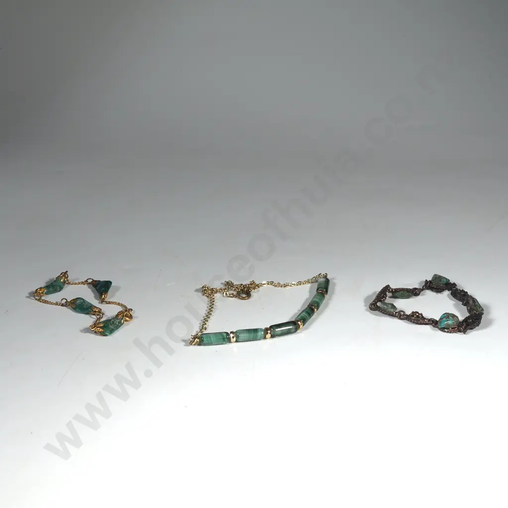 Two Brooches set w Turquoise Coloured Stones & Choker Necklace w Green Agate Like Stones Image 1++