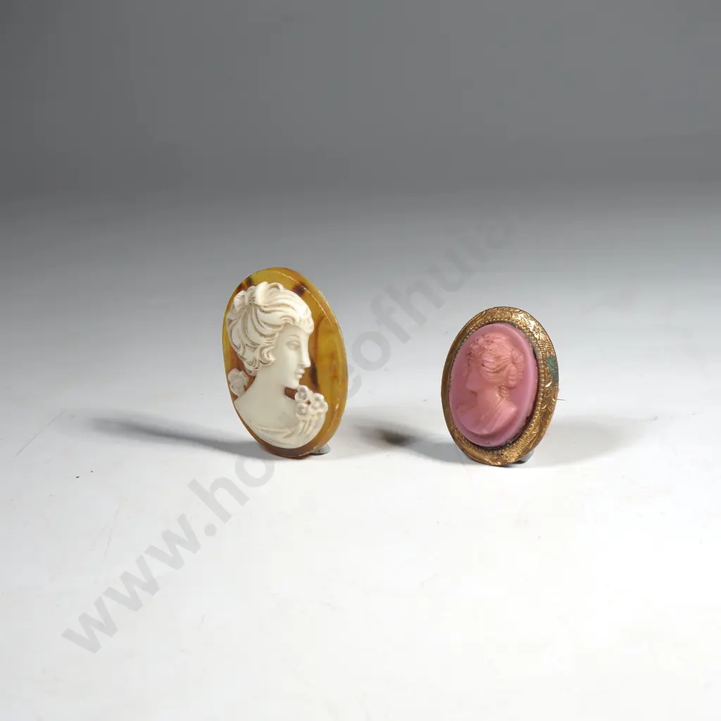 Vintage Gold Tone Pink Cameo Brooch & an Oval Loose Cameo Image 1++