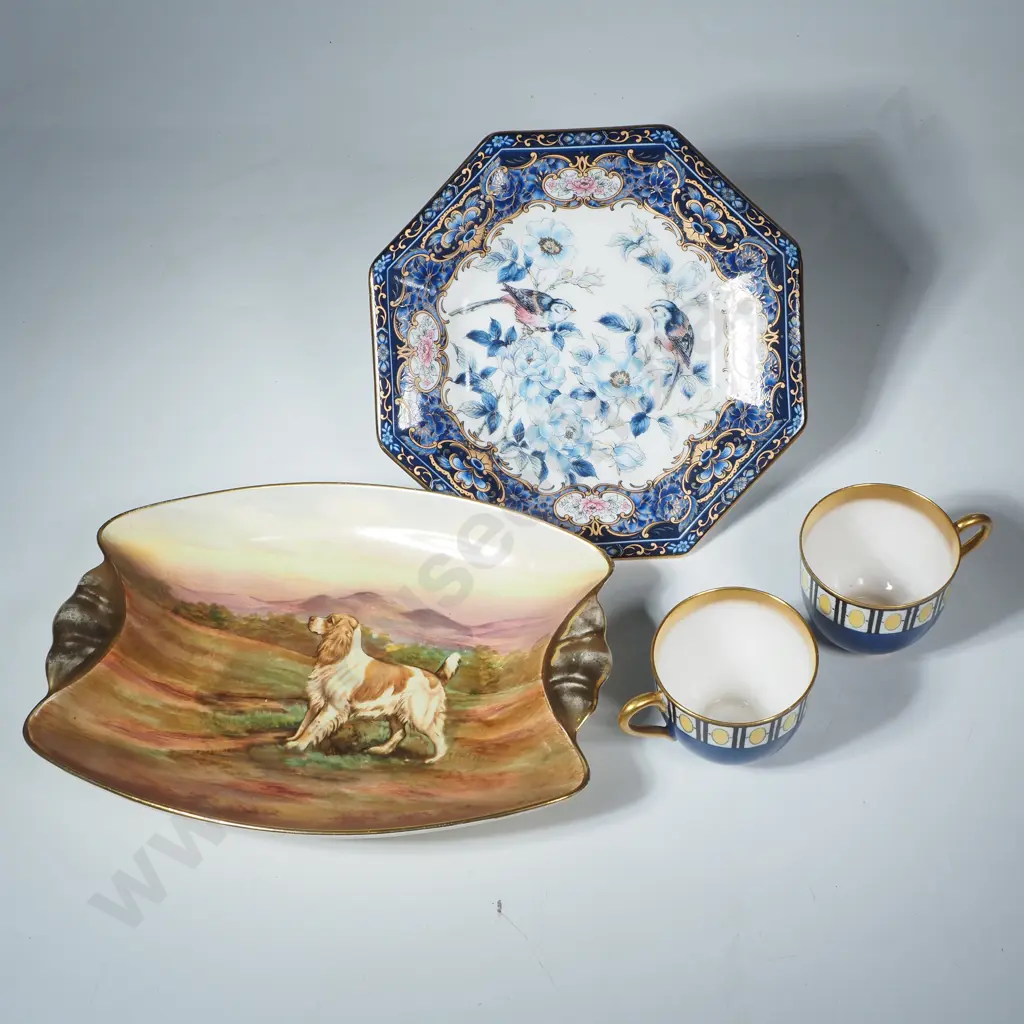 Royal Winton Hand  Painted Dish Featuring a Spaniel & Signed by D  Austin, Small Octagonal Plate Image 1++