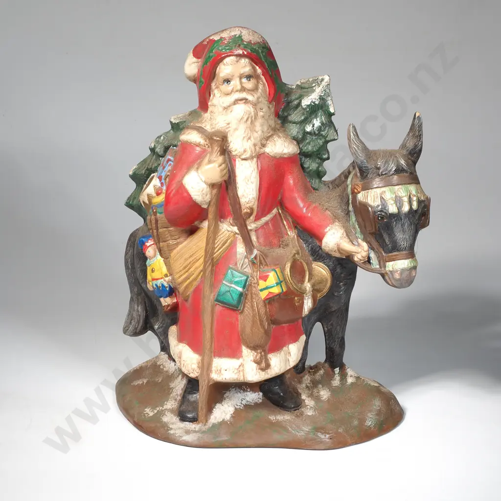 Vintage Hand Painted Ceramic Old World Santa with Donkey Figurine. Possibly From A Provincial Mold & A Miniature Snowman Image 1++