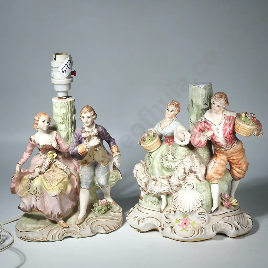 Two Dresden Style Figural Lamps, One Bisque & One Glazed Image 1++