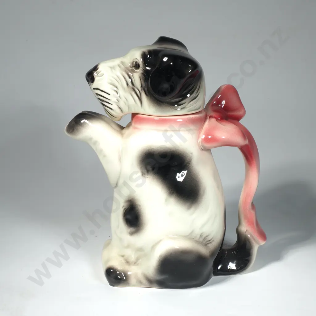 Vintage Erphila Ceramic Terrier Dog Teapot w Pink Bow, Produced in Germany Image 1++