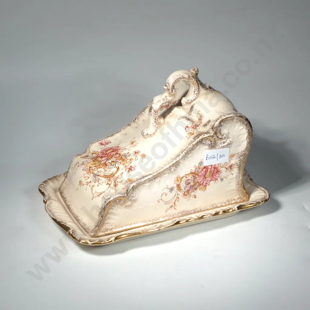 Vintage China Cheese Keep w Floral Decoration Image 1++