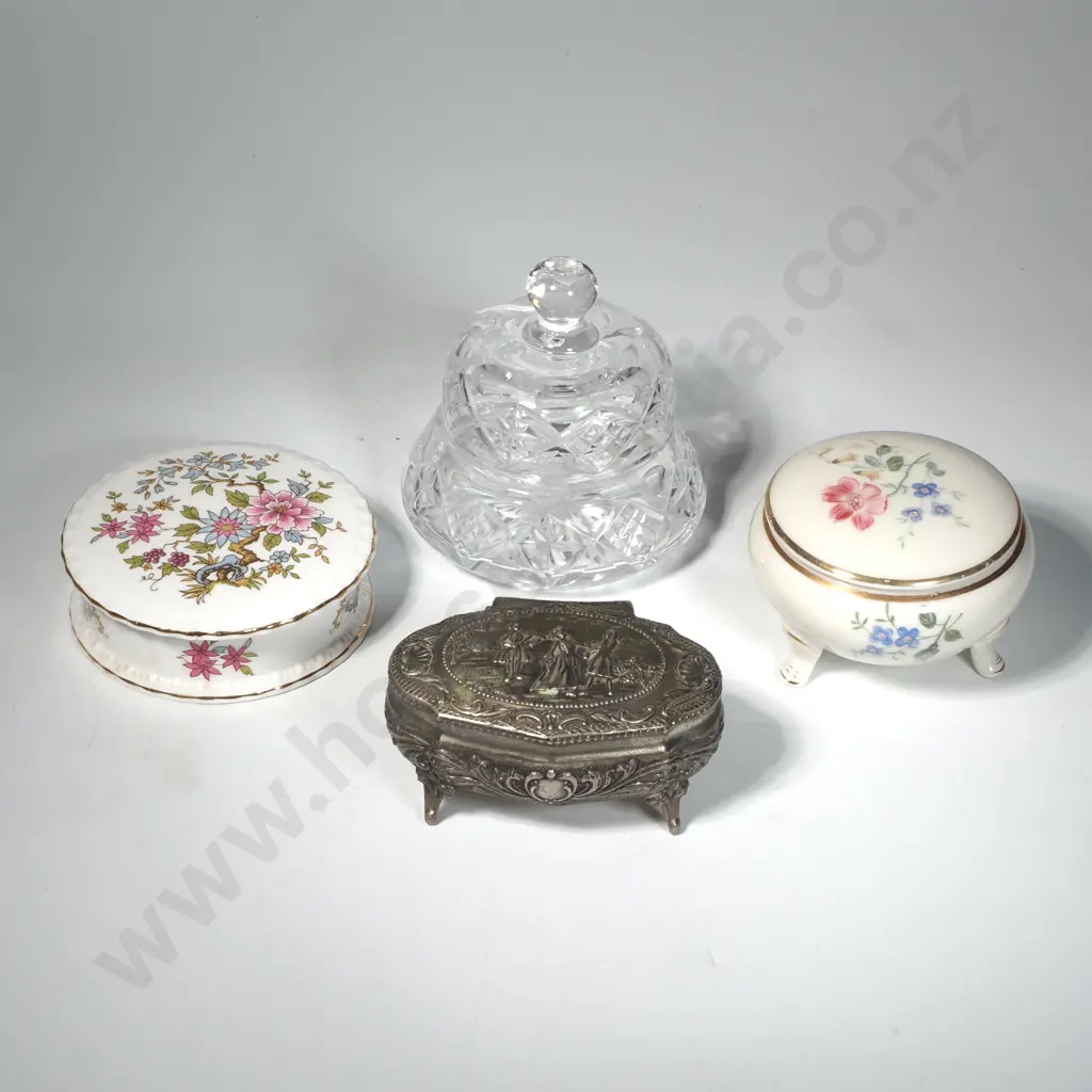 Four Various Trinket Boxes including Crystal, Paragon, Bavarian & Silver Tone Metal Image 1++