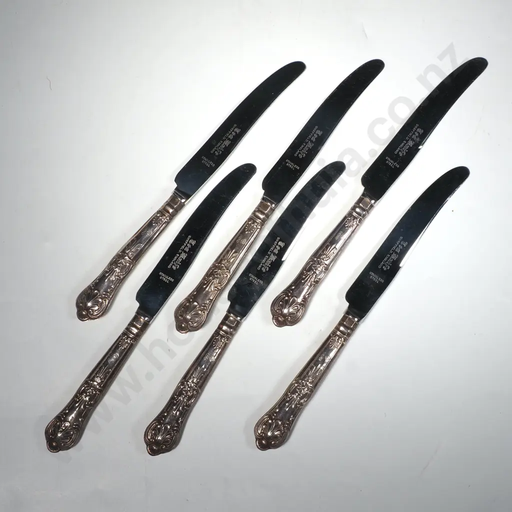Set of Six Sterling Silver Kings Pattern Dessert Knives Image 1++