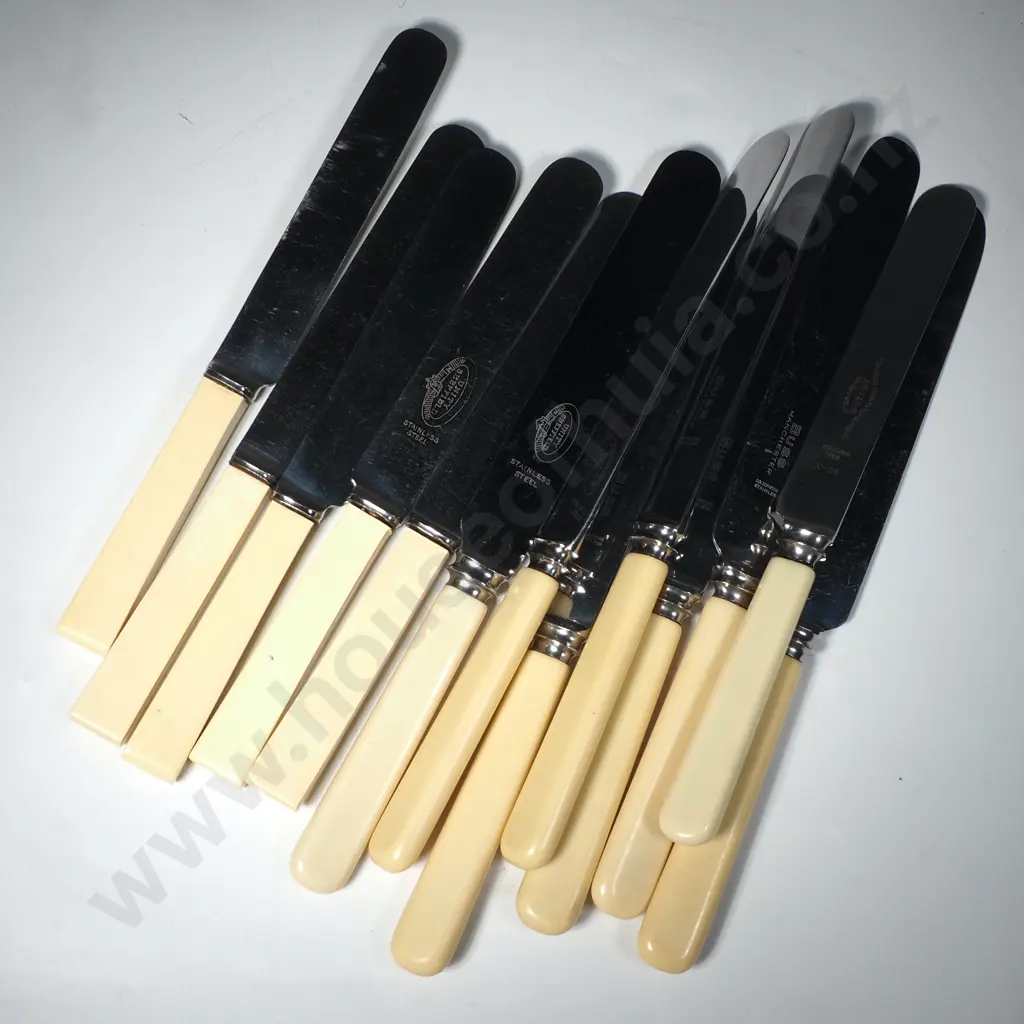 Quantity of Bone Handled Knives Including Five Entree Knives w Square Handles & Eight Dinner Knives w Rounded Handles Image 1++