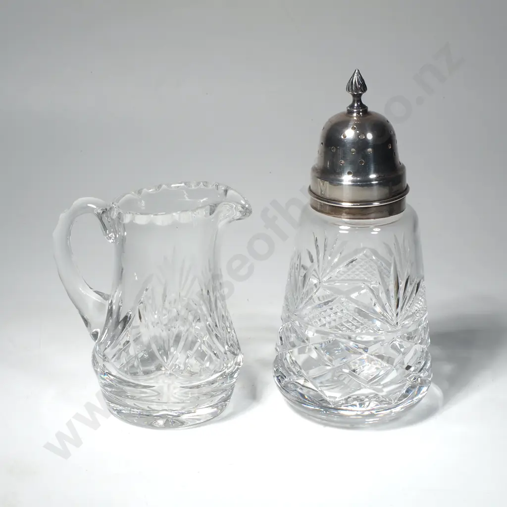 Glass Sugar Sifter w Sterling Silver Lid & a Small Mustard Pot w Spoon Image 1++