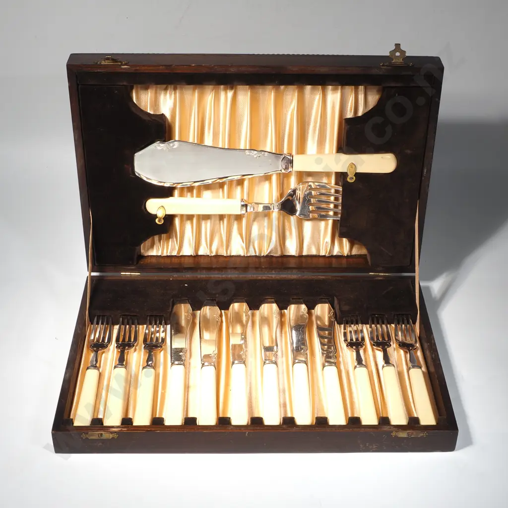 Wooden Box Containing Silver Plated Cutlery Set Image 1++