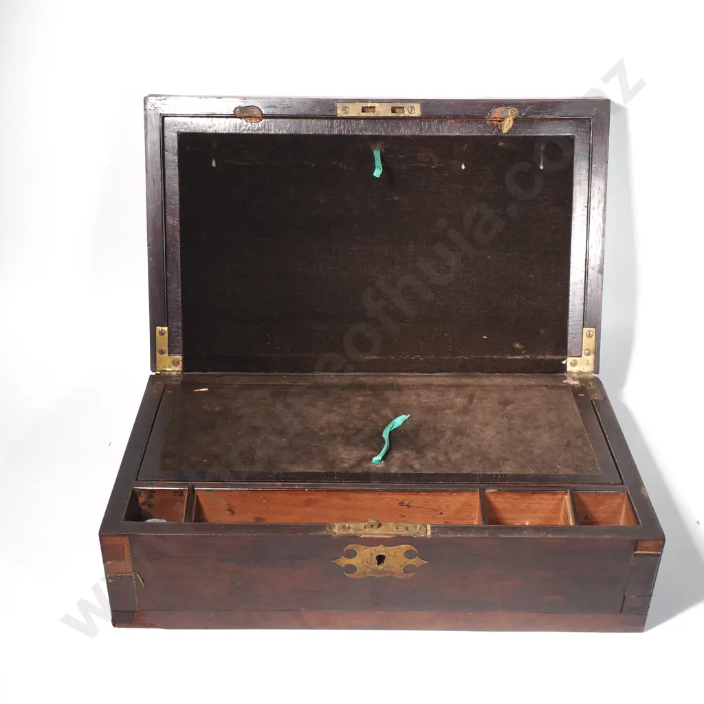 Antique Brass Lined Wooden Writing Slope - A/F  Image 1++