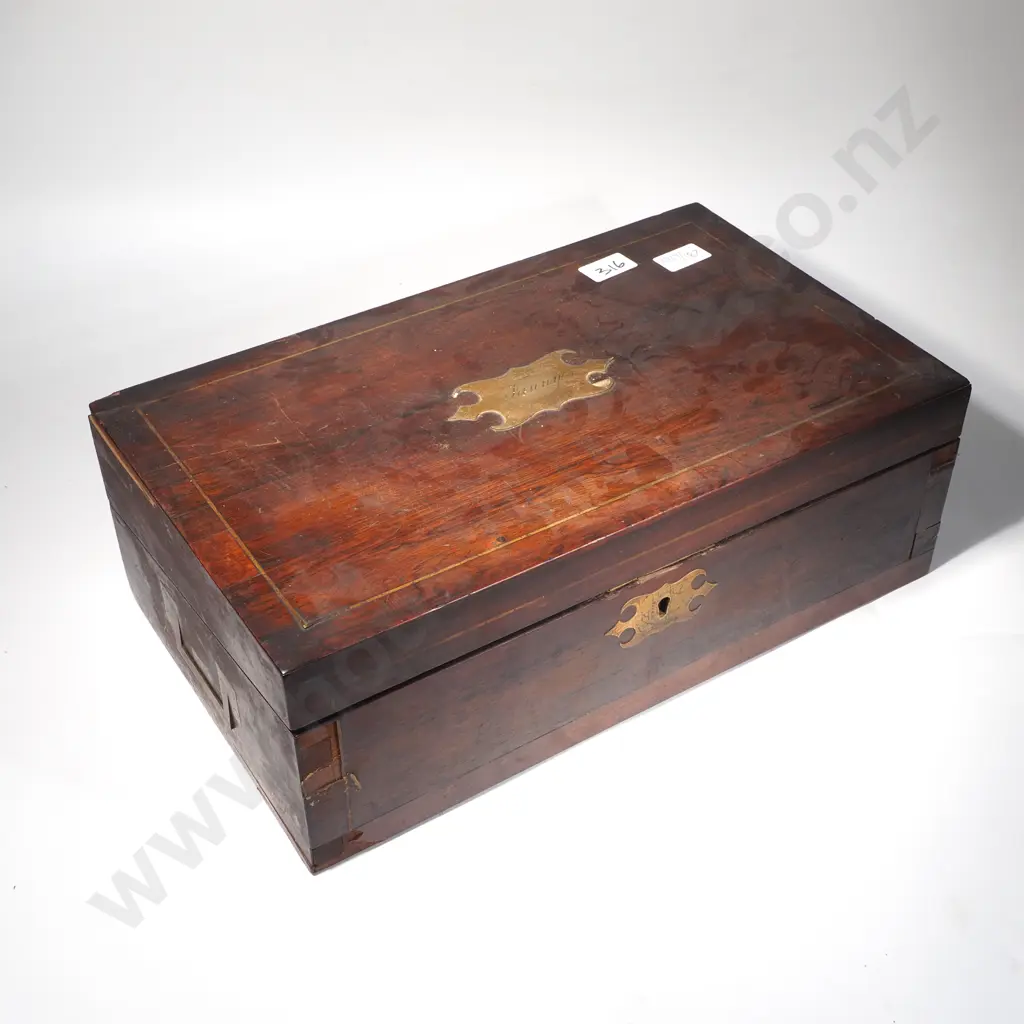 Antique Brass Lined Wooden Writing Slope - A/F  Image 1++