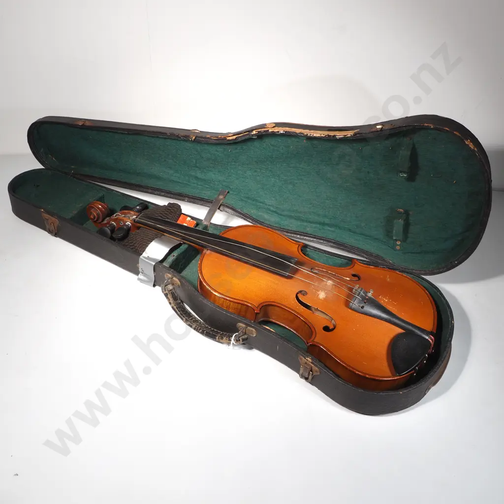 Vintage Style Violin & Case w Golden Orange Varnish & Ebony Finish, Possibly West German Image 1++