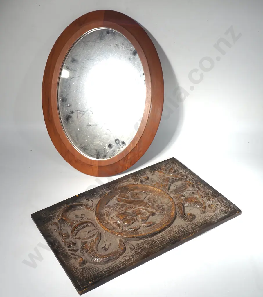 Wood Carved Panel & Rimu Oval Wooden Mirror Image 1++