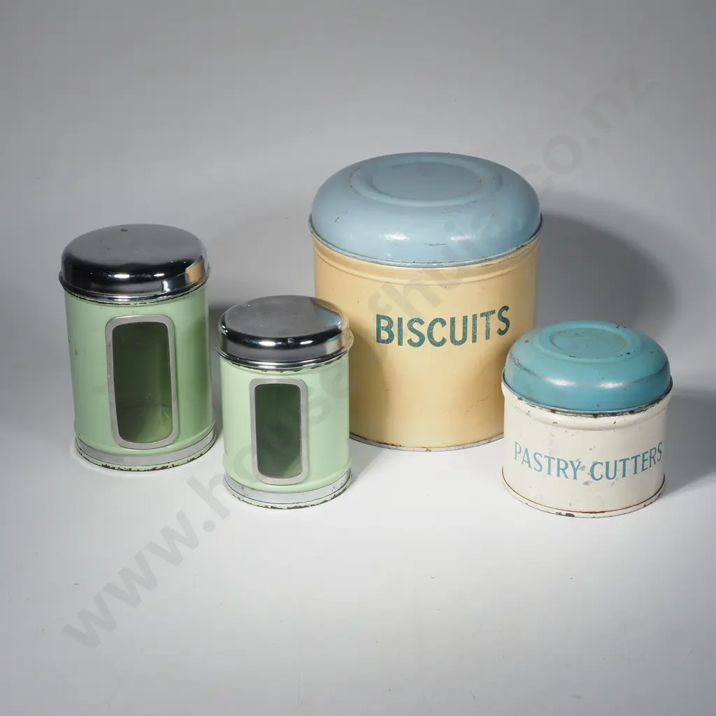Vintage Enamel Biscuit Tin, Tin for Pastry Cutters (One Cutter) & Two Vintage Green Brabantia Tins Image 1++