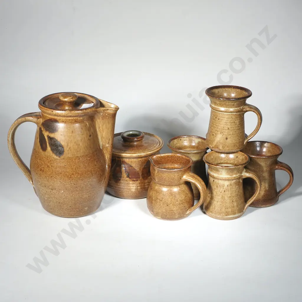 NZ Studio Pottery Stoneware Coffee Set - Marked Image 1++