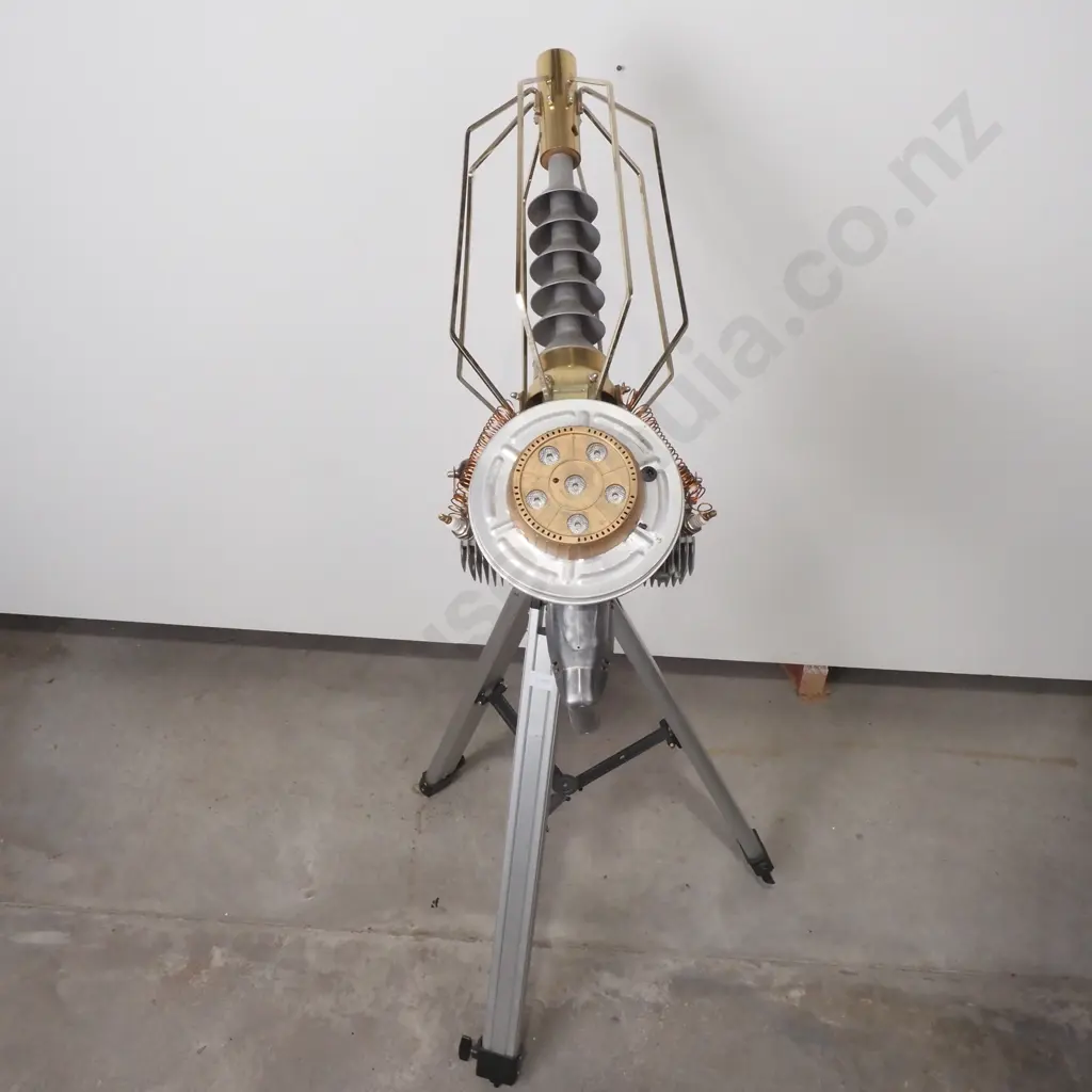 Steampunk Model w  Various Materials - Brass Piping, Motor, Gun Part , a Spiral  Mounted on a Tripod w Built-in Llghting Image 1++