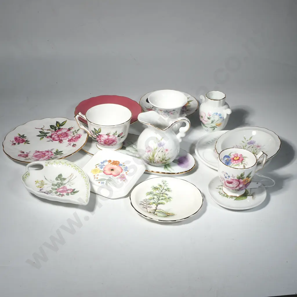 Selection of Floral Porcelain Items to Include Aynsley Cup & Saucer, Wedgwood Small Urn & Square Dish 'Meadow Sweet' Image 1++