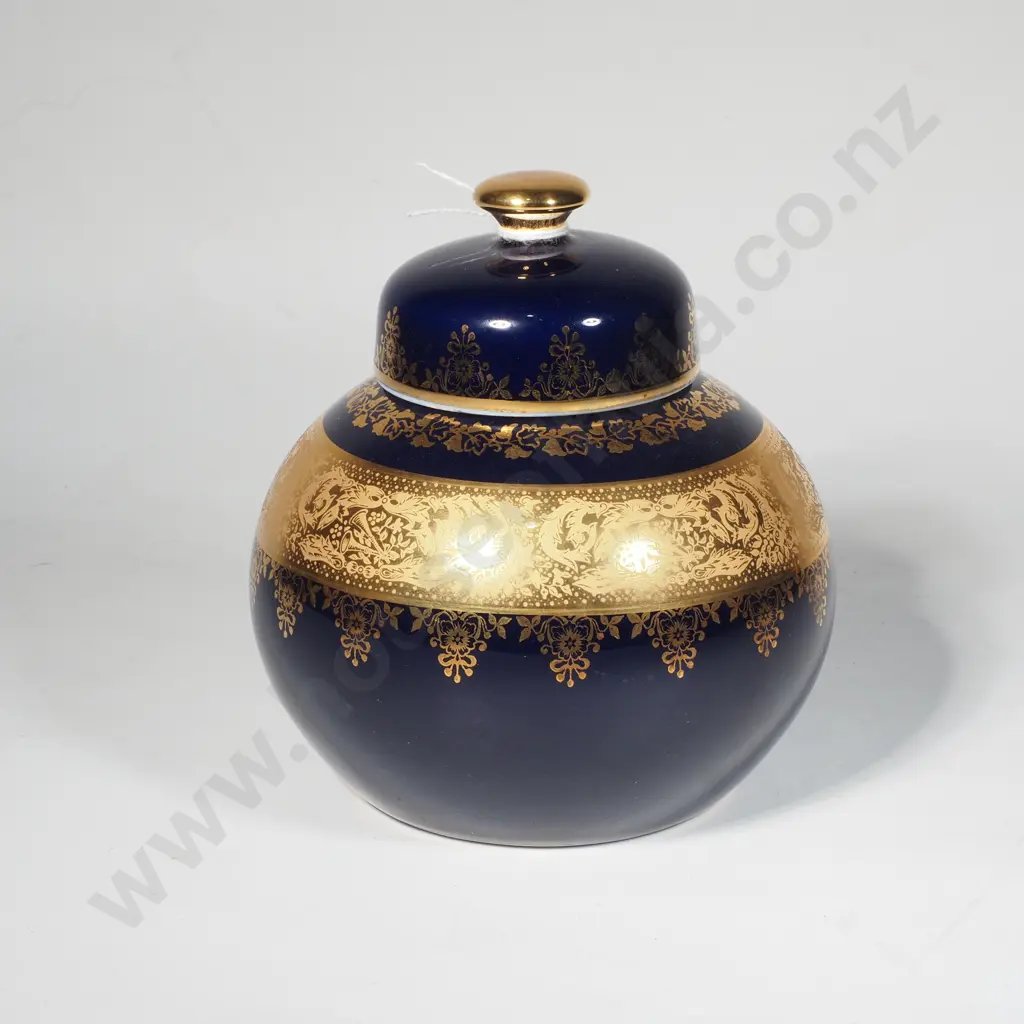 Bulbous Cobalt Blue & Gold Lidded Pot  'La Reine' Image 1++