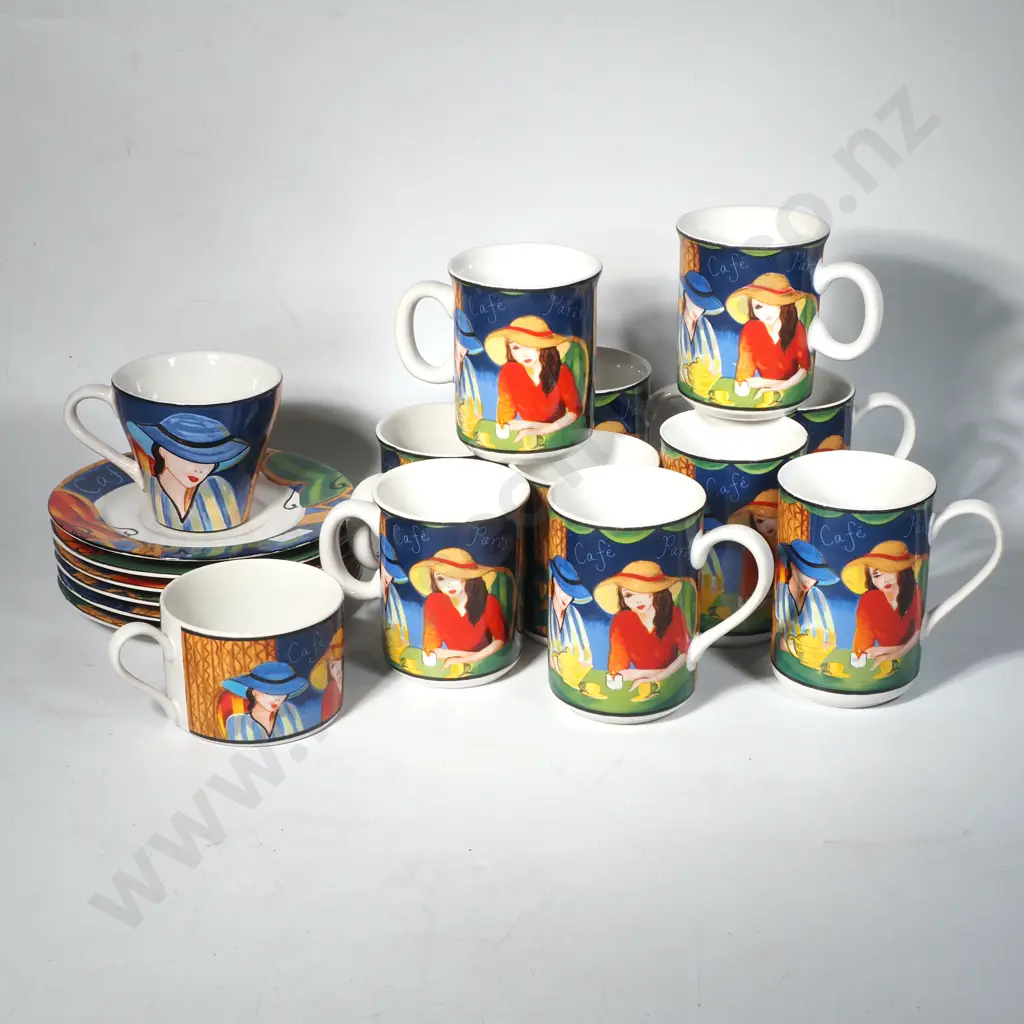 Twelve China Cafe de Paris Coffee Mugs by Verdi in Various Sizes Image 1++