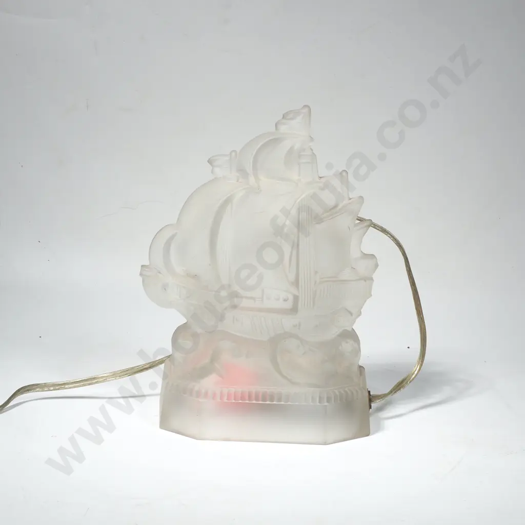 Frosted Glass Table Lamp in the Form of a Galleon Image 1++