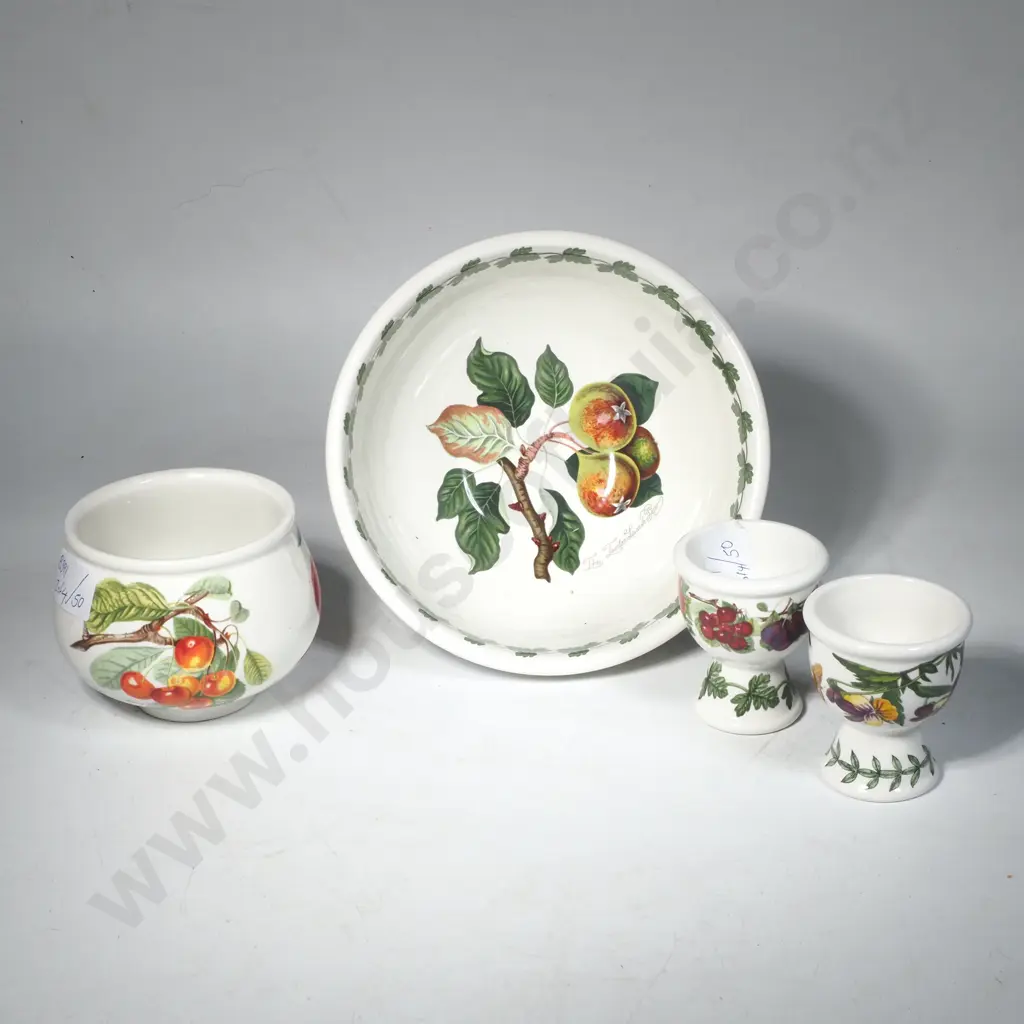 Portmeirion Pottery Pomona Bowl, Sugar Bowl & 2 x B/Garden Egg Cups ( Hairline to 1 Egg Cup) Image 1++