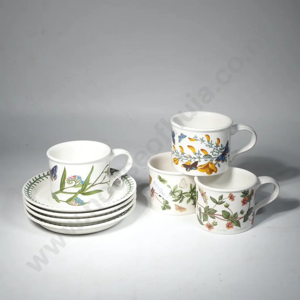 Four Portmeirion Botanic Garden Straight Sided Cups & Saucers Image 1++