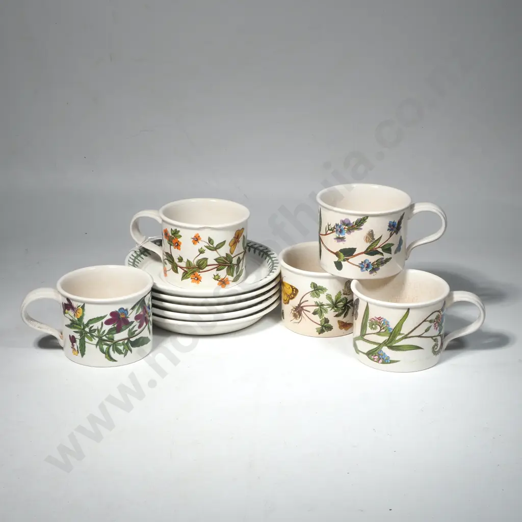 Five Portmeirion Botanic Garden Straight Sided Cups & Saucers Image 1++
