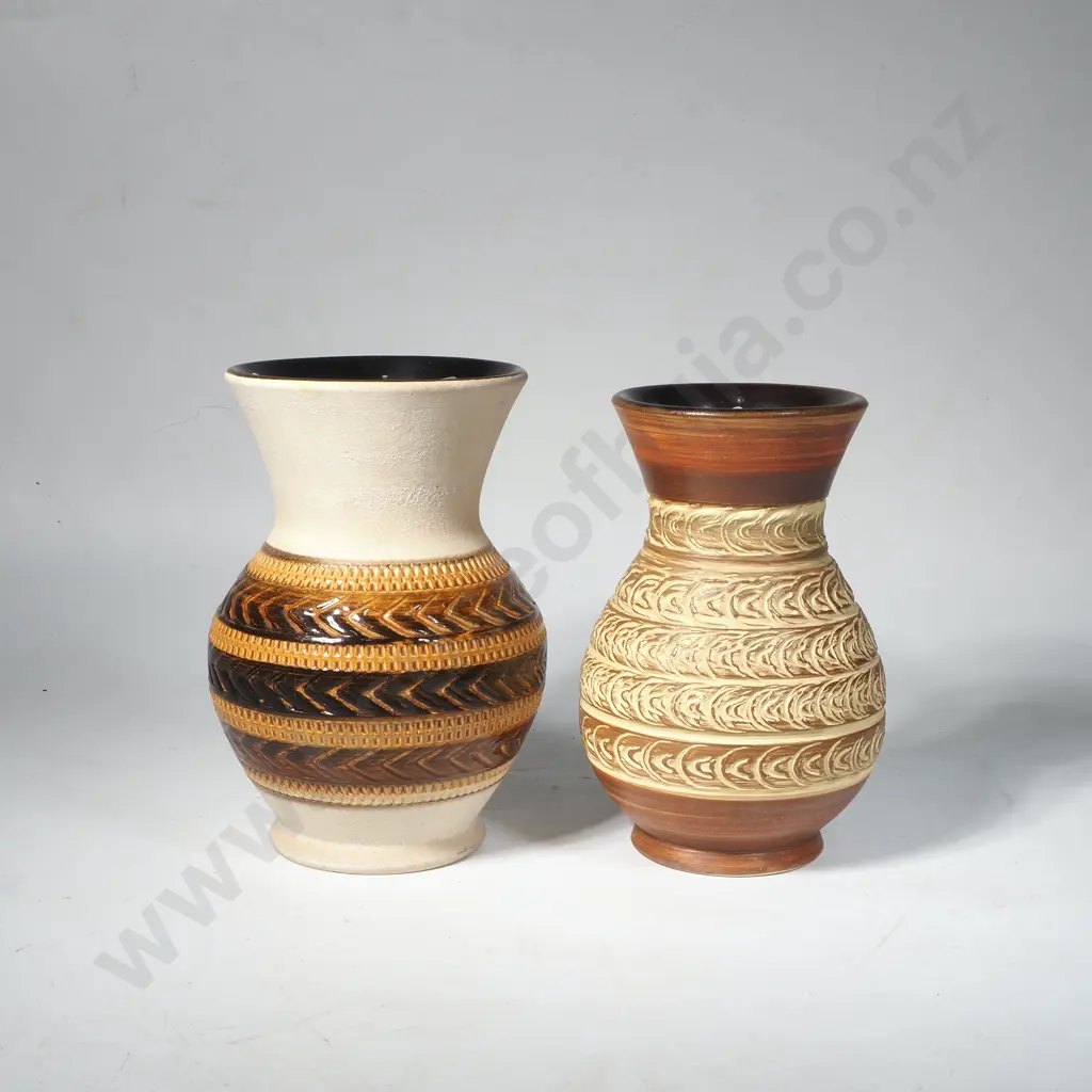 2 x West German Pottery Vases - Browns & Tan Tones Image 1++