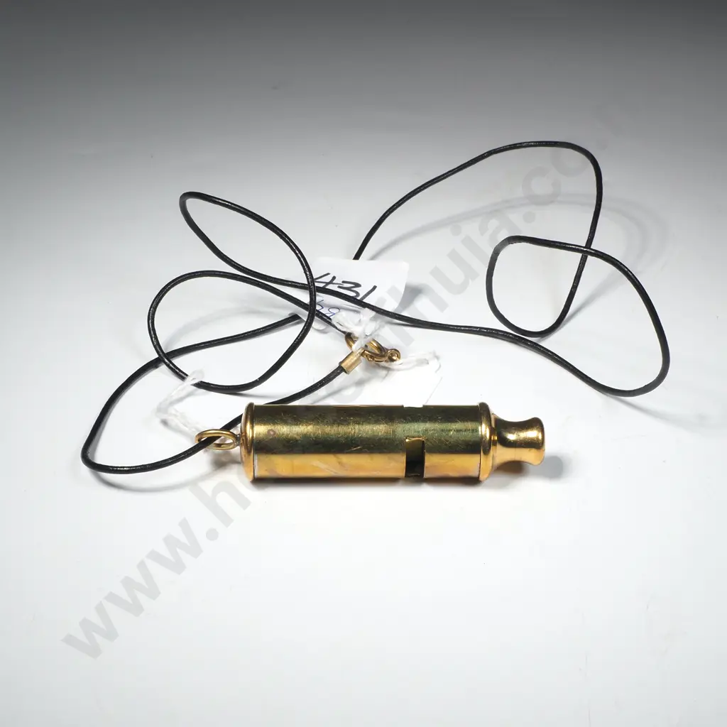 Brass Whistle on Leather Cord Image 1++