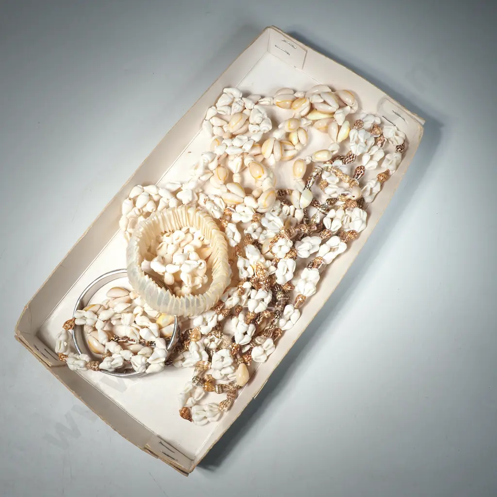 Collection of Shell Necklaces & Two Shell Bangles including a Tiger Shell Cowrie & Metal Bangle Image 1++
