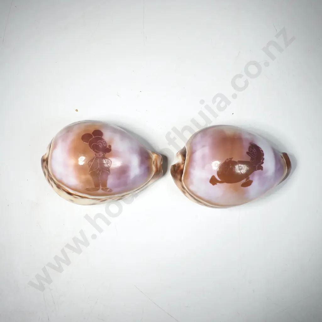 2 x Tiger Cowrie w Carved Disney Characters Image 1++