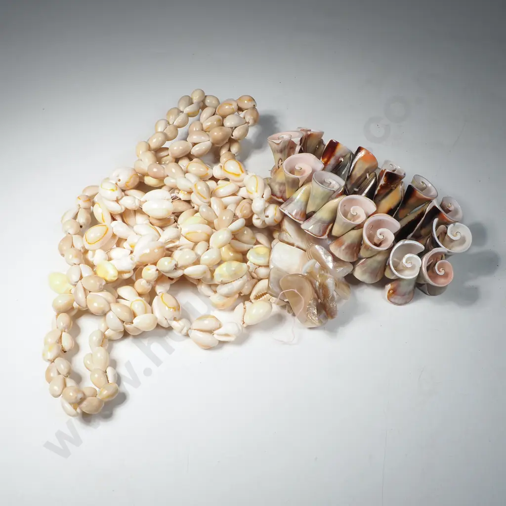 Two Cowrie Shell Necklaces, Natural Spiral Shell Bracelet & A  Baroque Freshwater Pearl Bracelet Image 1++
